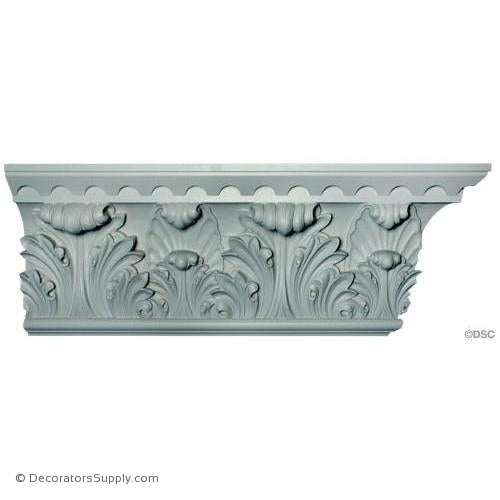 Plaster Crown Molding Romanesque with Acanthus Leaf 3-1/2" P x 12" D x 14" R