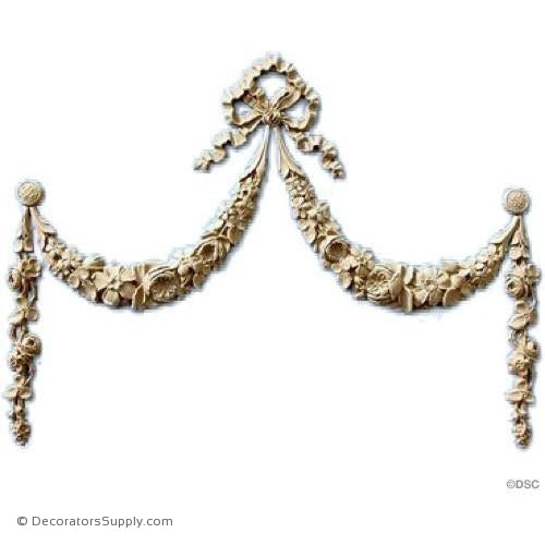 Floral Festoon With Bow and Drops 14 1/4 High 19 Wide-applique-onlay-for-furniture-woodwork-Decorators Supply