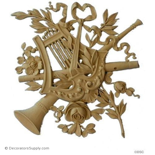 Musical Instrument -Louis XVI 11H X 10 3/4W - 3/8Rel-ornaments-for-woodwork-furniture-Decorators Supply
