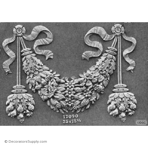 Floral Swag - Italian - 18 1/4H X 25W - 1/2Relief-applique-onlay-for-furniture-woodwork-Decorators Supply