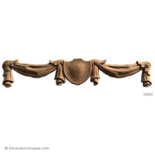 Swag with Shield - Colonial - 2 3/4H X 15W - 1/2Relief-applique-onlay-for-furniture-woodwork-Decorators Supply