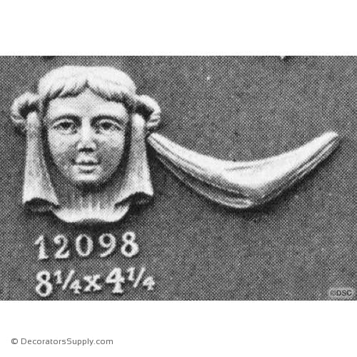 Swag w/Faces - Colonial - 4 1/4H X 8 1/4W - 5/8Relief-applique-onlay-for-furniture-woodwork-Decorators Supply