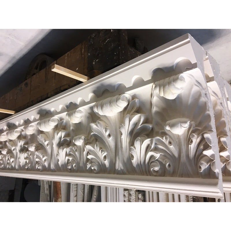 Plaster Crown Molding Romanesque with Acanthus Leaf 3-1/2" P x 12" D x 14" R