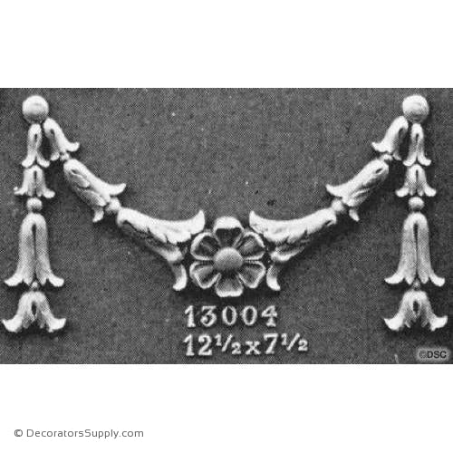 Bell Flower Swag - Empire 7 1/2H X 12 1/2W - 3/8Relief-applique-onlay-for-furniture-woodwork-Decorators Supply