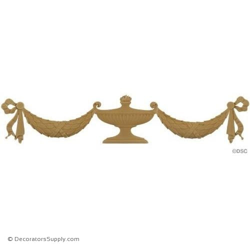 Swag with Urn - 5 1/2 High 28 Wide 3/8 Relief-applique-onlay-for-furniture-woodwork-Decorators Supply
