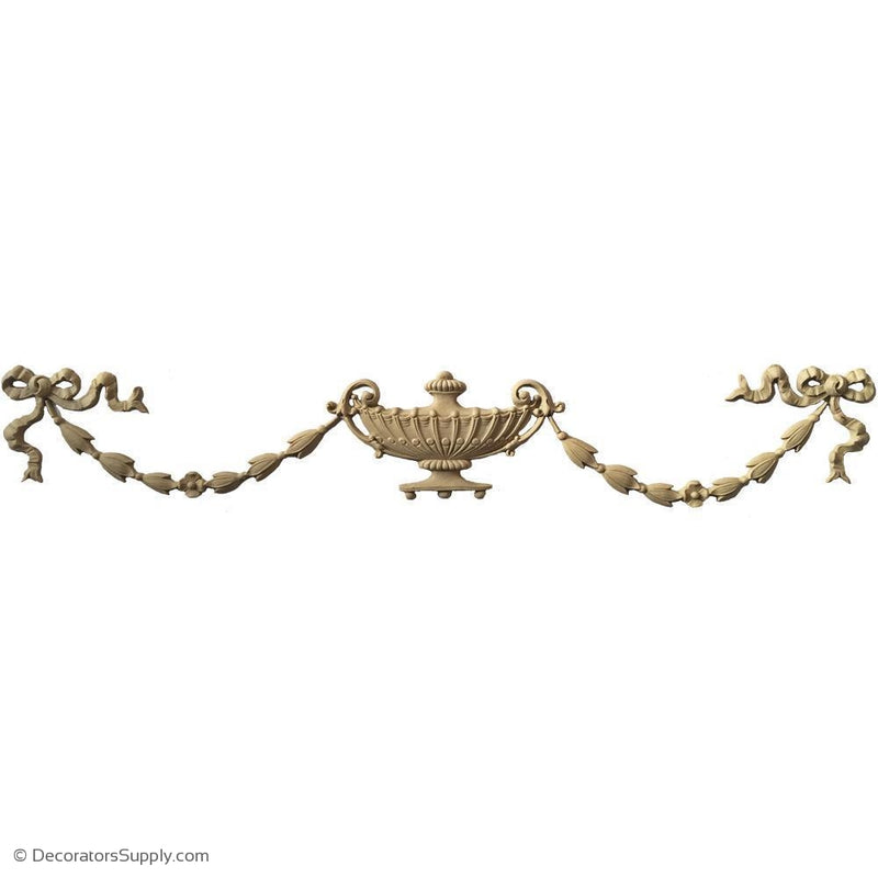 Swag with Urn - 3 1/4 High 21 Wide 1/4 Relief-applique-onlay-for-furniture-woodwork-Decorators Supply