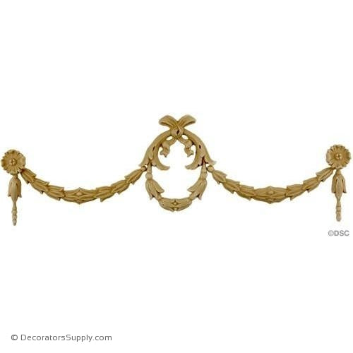 Swag with Wreath - 3 1/4 High 11 3/4 Wide 1/4 Relief-applique-onlay-for-furniture-woodwork-Decorators Supply