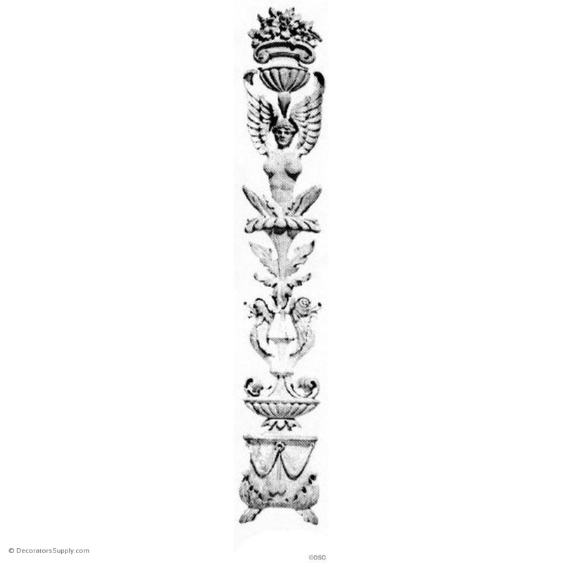 Angel and Urn Pilaster Design - 18 1/2 High 2 3/4 Wide 1/4 R-vertical-design-woodwork-furniture-Decorators Supply
