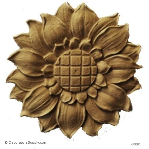 Rosette - Circle - Sunflower- 3 5/16" Diameter - 1/4" Relief-woodwork-furniture-ornaments-Decorators Supply