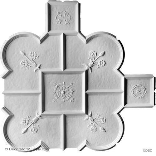 Old English Ceiling Hammered W/Ornament - 36" Sq - 1-1/2" Rel-Hand-cast-all-natural-Decorators Supply