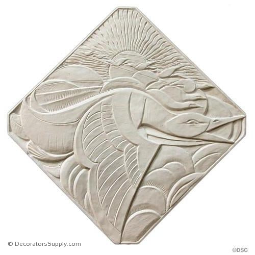 Plaster Plaque-Art Deco-18" X 18"-1/2" Rel- 23 1/2" Diag-ceiling-ornament-Decorators Supply