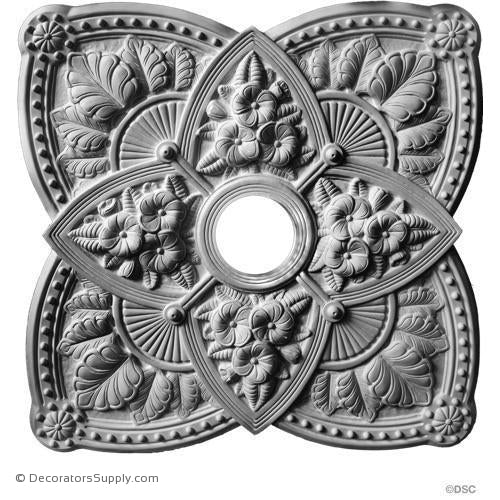 Plaster Medallion Victorian 26 1/4" Sq x 2 1/4" 4 1/4" Hole-ceiling-ornament-Decorators Supply