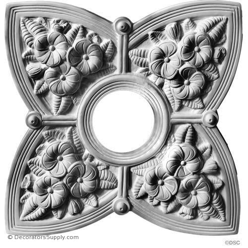 Plaster Medallion Victorian 17" Sq x 2 1/4" 4 1/4" Hole-ceiling-ornament-Decorators Supply