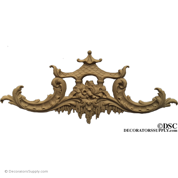 Cartouche -Oriental with Pagoda 4 1/2 H X 10 1/2 W-appliques-for-woodwork-furniture-Decorators Supply