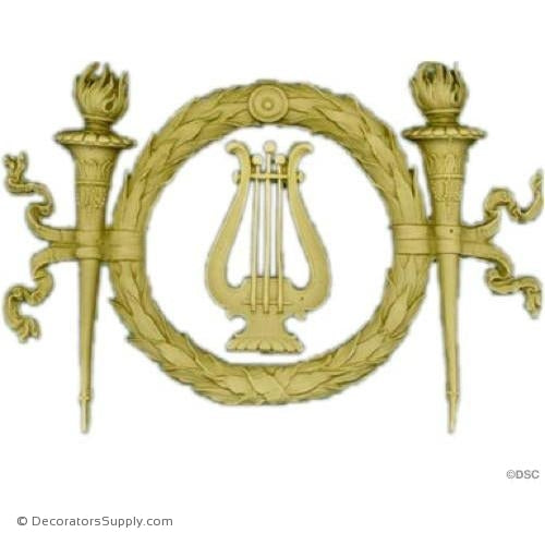 Wreath w/Harp-Louis XVI 6 1/4H X 9 1/2W - 9/16Relief-ornaments-for-woodwork-furniture-Decorators Supply