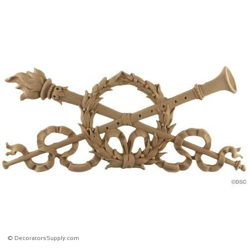 Wreath W/ Trumpet & Torch-Louis XVI 5 1/2H X 12 1/2W-3/8Rel-ornaments-for-woodwork-furniture-Decorators Supply