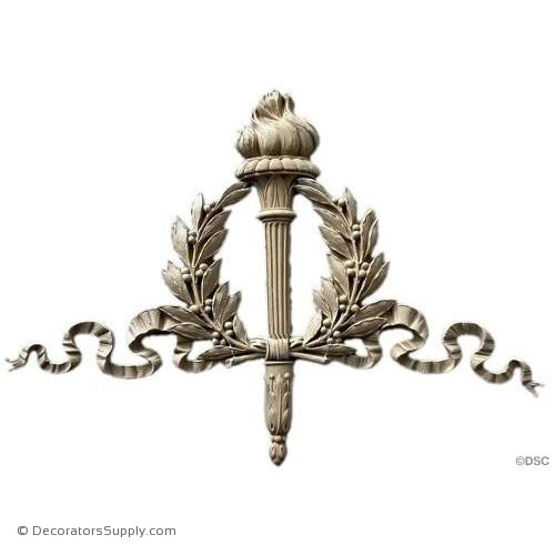 Wreath with Torch - Louis XVI 14 1/2H X 20W - 7/8Relief-ornaments-for-woodwork-furniture-Decorators Supply