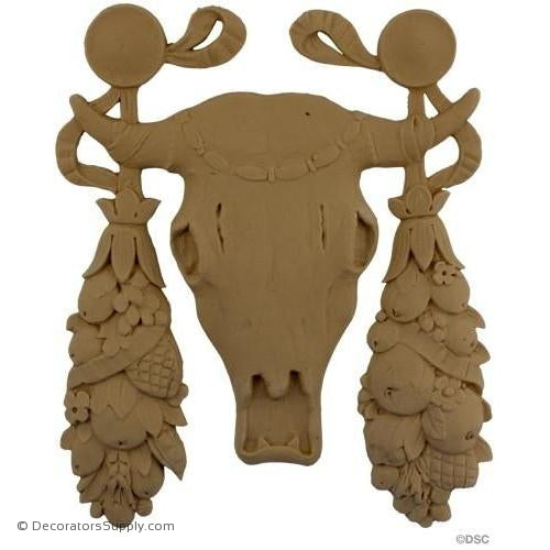 Swag- Steer Skull - 10 1/2H X 8 1/4W - 3/8Relief-applique-onlay-for-furniture-woodwork-Decorators Supply
