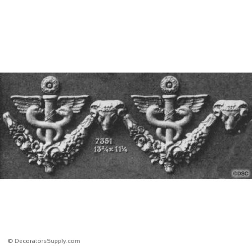 Swag- Ram & Serpent - 11 1/4H X 13 3/4W - 1 1/4Relief-applique-onlay-for-furniture-woodwork-Decorators Supply