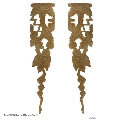 Art Deco-Floral- 25 1/4H X 6W - R&L 1/4Relief-appliques-for-woodwork-furniture-Decorators Supply