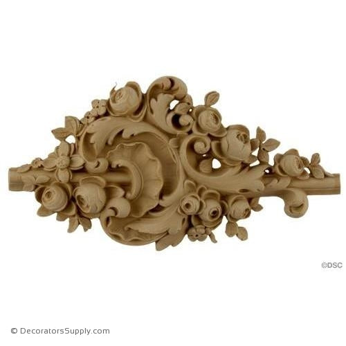 Wall Panel Design - Rococo Rose Center Ornament - 5H X 9W-ornate-french-Decorators Supply