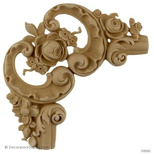 Wall Panel Design - Rococo Rose Corner Ornament - 7H X 7W-ornate-french-Decorators Supply