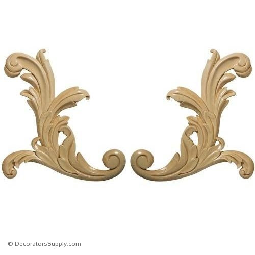 Pair [Left & Right] of Small Acanthus Wood Scroll Appliques - (Lindenwood)