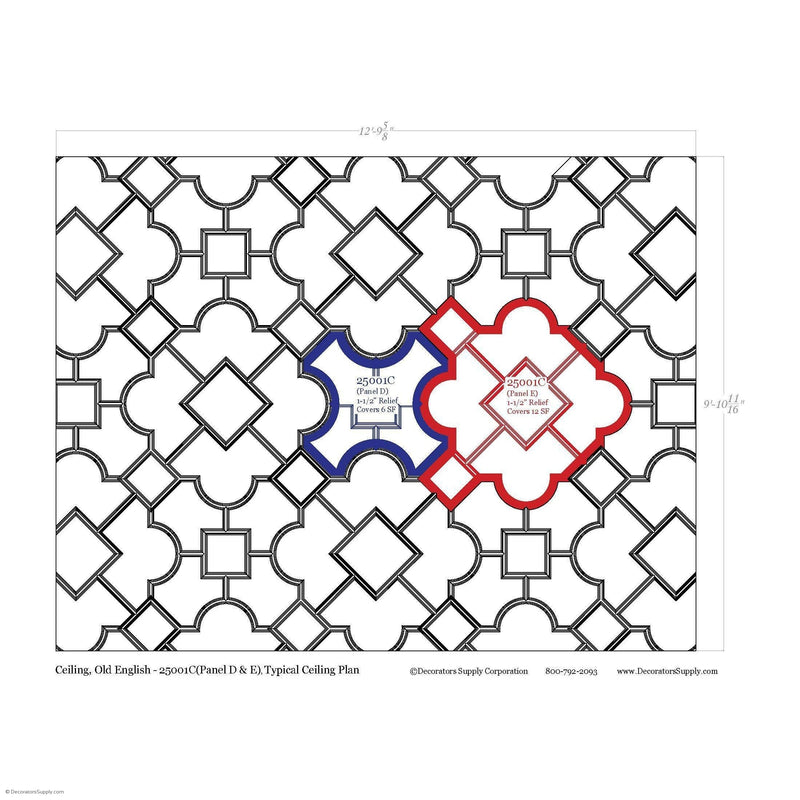 Old English Ceiling Smooth Panel No Ornament  1-1/2" Relief  Covers 12 SF