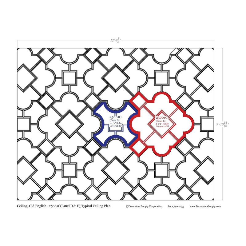 Plaster Old English Ceiling  Smooth Small Panel  1-1/2" Relief  Covers 6 SF