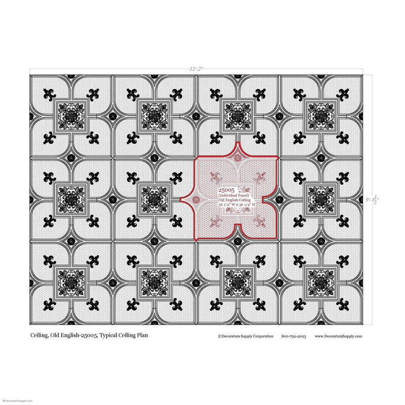 Old English Ceiling Hammered and Ornamented 1-1/8" Relief - Covers 9 sf