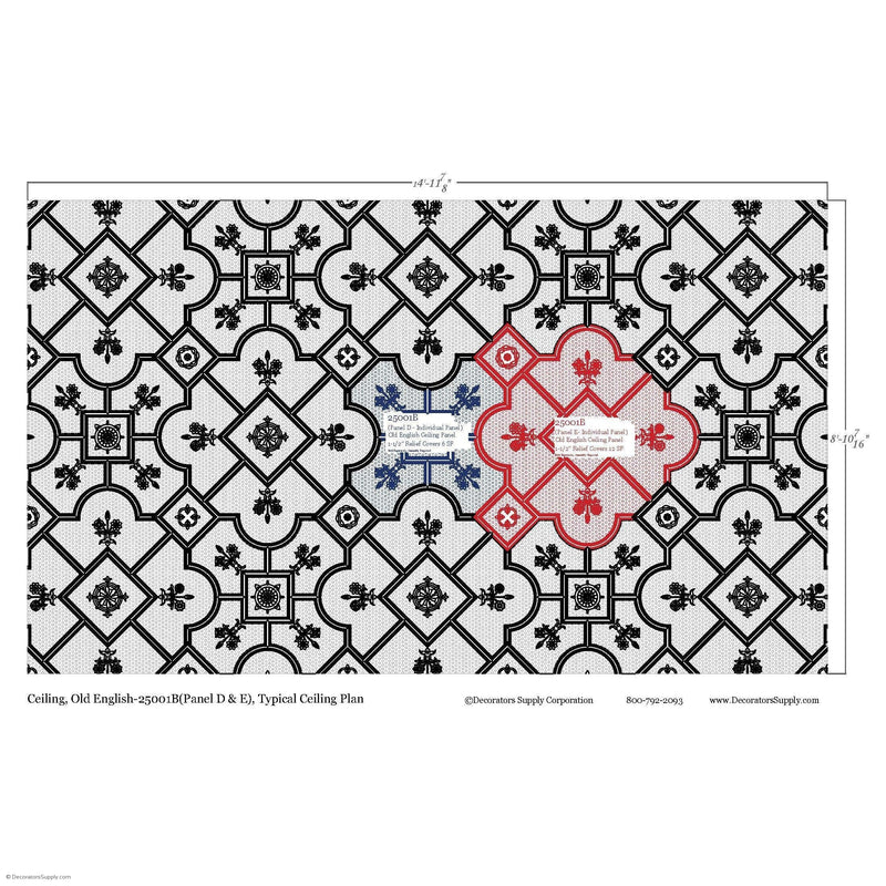 Plaster Old English Ceiling  Ornamented Small Panel  1-1/2" Relief  Covers 6 SF