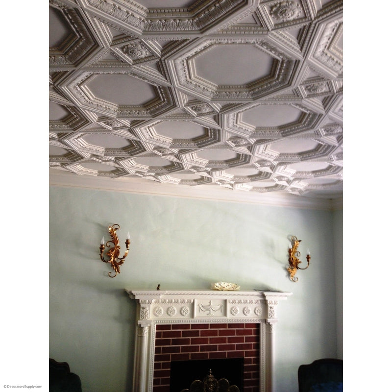 Italian Coffered Smooth Octagon Ornamented Tail 1-3/4" Relief  Covers 4 SF