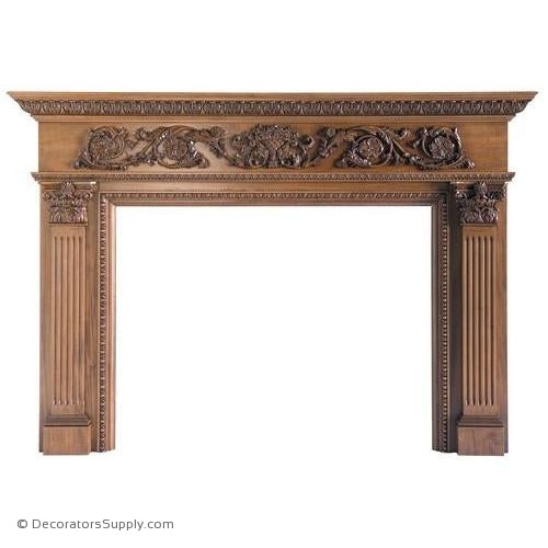 Lindenwood Carved Mantel-81"OA Width, Opening - 52"W x 40"H