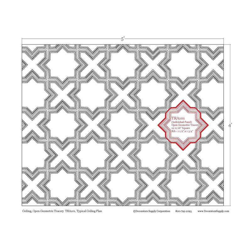 Open Geometric Tracery- 12 11/16" Sq - Rib - 1 1/2 x 1 3/4"