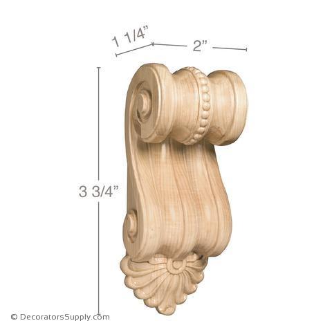Small Scrolled Wood Corbel - (Cherry & Maple) - 3 SIZES