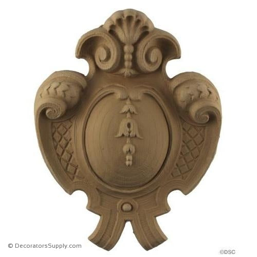 Shield with Bell Flowers-Louis XVI 9H X 7W - 1Relief-furniture-woodwork-ornaments-Decorators Supply