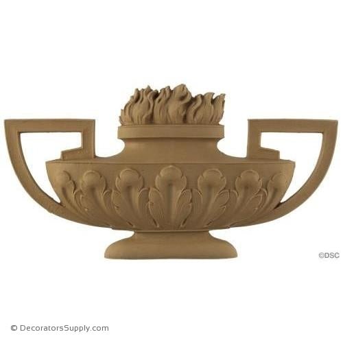 Urn w/Flames-Louis XVI 6H X 11 3/4W - 1/2Relief-ornaments-for-furniture-woodwork-Decorators Supply