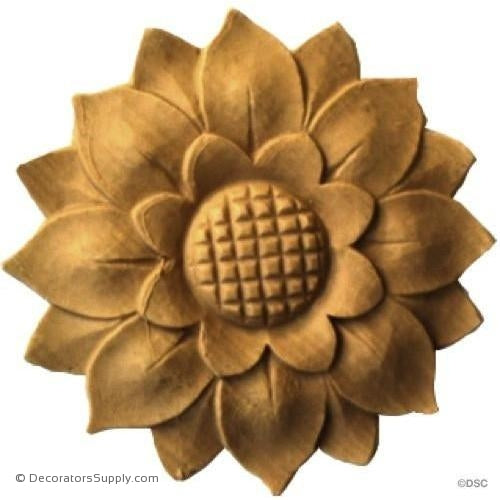 Rosette - Sunflower - 3 1/2" Diameter - 3/8" Relief-woodwork-furniture-ornaments-Decorators Supply