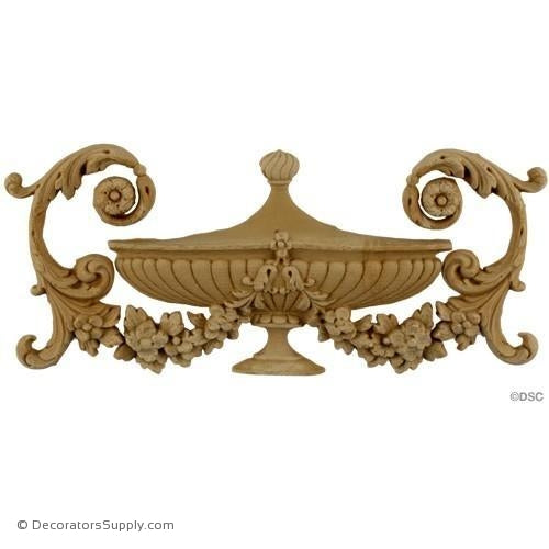 Urn with Floral Scrolls - 4 1/2 High 9 3/4 Wide 3/4 Relief-ornaments-for-furniture-woodwork-Decorators Supply