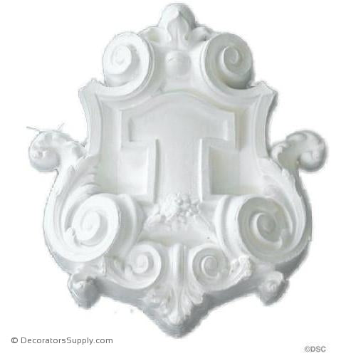 Plaster Shield -Louis XIV- 7" x 7 1/2" x 1 3/8"Relief-Decorators Supply