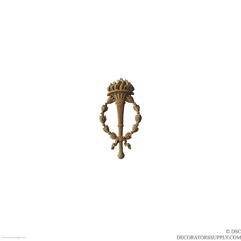 Torch and Wreath Applique 7 5/8 High 3 7/8 Wide-ornaments-for-woodwork-furniture-Decorators Supply