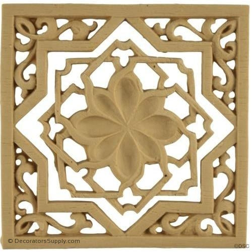 Rosette - Square-Moorish 3 3/8H X 3 3/8W - 1/8Relief-ornaments-for-woodwork-furniture-Decorators Supply