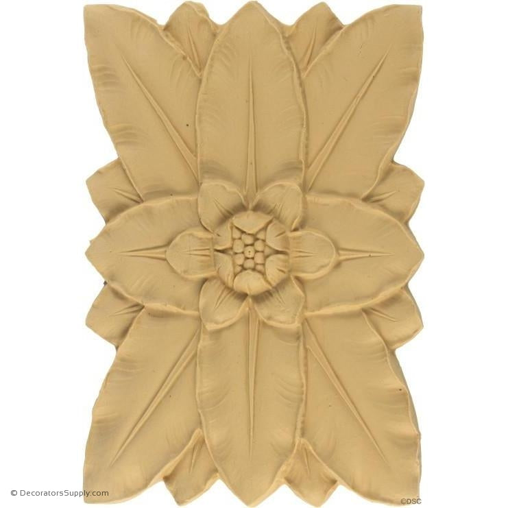 Flower Rosette - Rectangular 5 1/4H X 3W - 1/4Relief-ornaments-for-woodwork-furniture-Decorators Supply