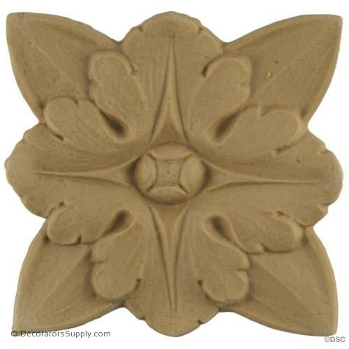 Rosette - Square-French - 2 1/8Diameter - 3/16Relief-ornaments-for-woodwork-furniture-Decorators Supply