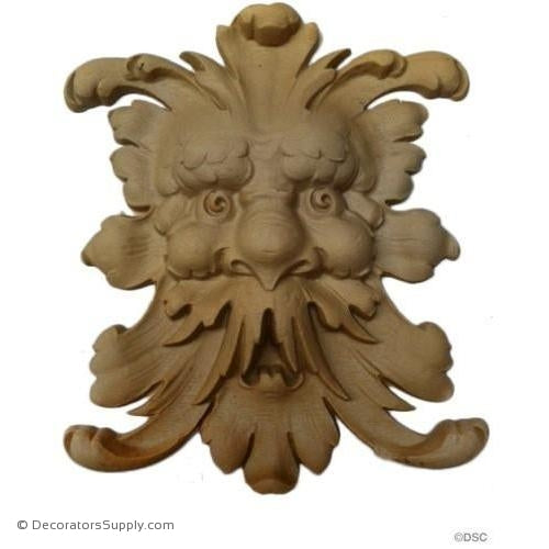 Green Man Applique - 5 7/8H X 5W - 7/8Relief-historic-carving-library-victorian-styles-Decorators Supply
