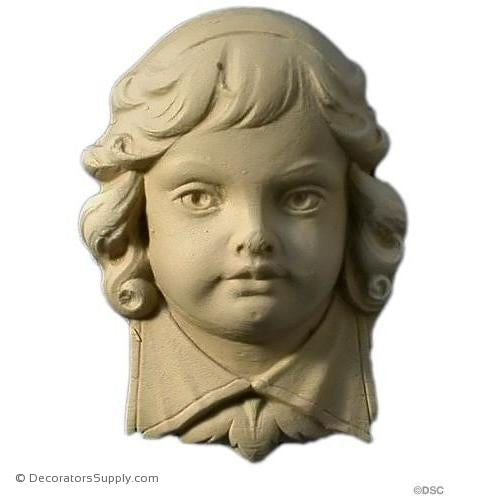 Face-Boy's Head 3 7/8H X 2 3/4W - 1 5/16Relief-historic-carving-library-victorian-styles-Decorators Supply