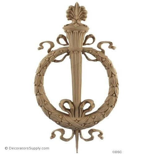 Wreath with Torch - Empire 13H X 7 1/4W - 5/8Relief-ornaments-for-woodwork-furniture-Decorators Supply