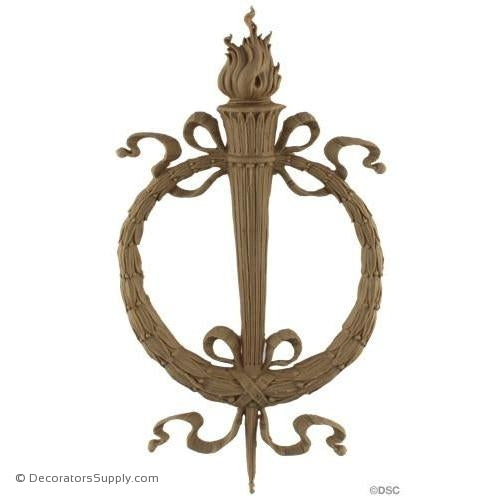 Wreath with Torch - Empire 11 1/2H X 6W - 1/2Relief-ornaments-for-woodwork-furniture-Decorators Supply