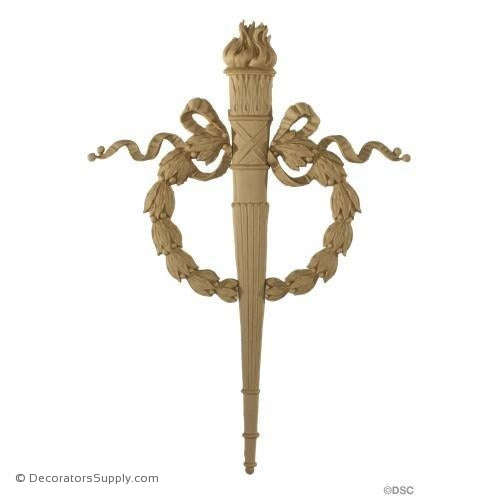 Wreath with Torch - Empire 17H X 11 3/4W - 1/2Relief-ornaments-for-woodwork-furniture-Decorators Supply