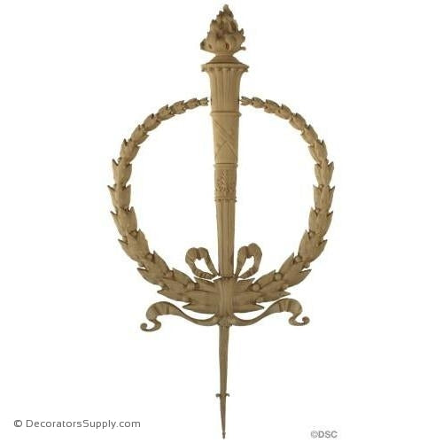 Wreath with Torch - Empire 29 1/2H X 15 1/4W - 3/4Relief-ornaments-for-woodwork-furniture-Decorators Supply